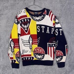 Staple Pigeon Sweater Mens M Knit New York Geometric AOP All Over Sweatshirt